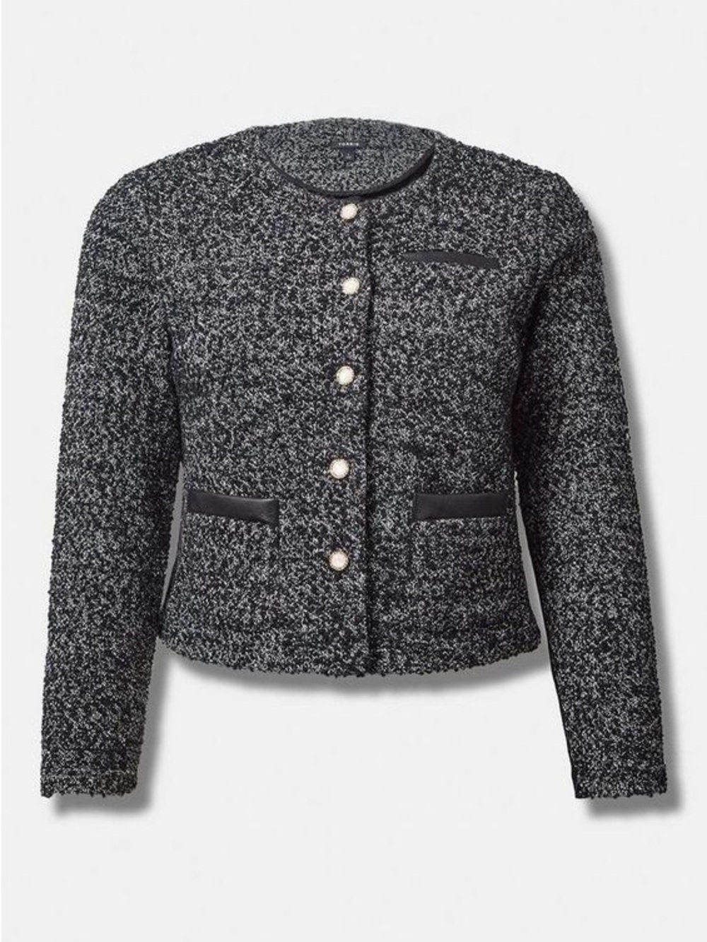 torrid Black & White Bouclé Cropped Blazer with Pearl Buttons 1X NWT